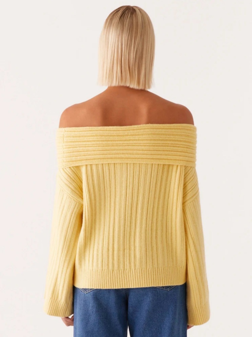 Peppermayo Federico Off The Shoulder Knit Sweater In Lemon - Picture 3 of 9